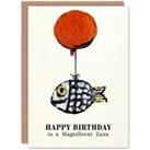 Happy Birthday to a Magnificent Zaza Fun Fish Fishing Angler Balloon Non Binary Gender Neutral Card