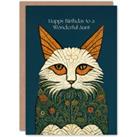 Aunt Happy Birthday Card Magnificent Moggie William Morris Style Elegant Retro Cat For Her Greeting 