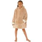 Beige Shaggy Oversized Sherpa Fleece Hooded Blanket Wearable Throw