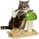 Cat Scratching Post with Toy Balls, Feather for Indoor Cats - Natural Tone