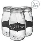 Glass Storage Jars with Labels - 1.5 Litre - White Seal - Pack of 6