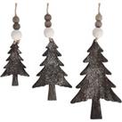 Set of 3 Hanging Glitter Christmas Tree Decorations