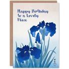 Niece Happy Birthday Card Beautiful Elegant Blue Iris Flower Painting Floral Blooms For Her Greeting