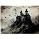 A Realistic Ink Drawing Of A Haunted Castle Chopping Board