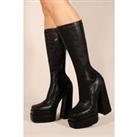 'Waverly' Block Heel Calf High Stretch Boots With Square Toe