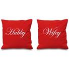 Hubby Wifey Red Cushion Covers 16 x 16 Couples Cushions Valentines Wedding Anniversary Bedroom Decorative Cushion Home