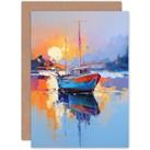 Fishing Boat in Tranquil Lake Painting for Husband Him Dad Greeting Card