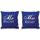 Mr Right Mrs Always Right Blue Cushion Covers 16 x 16 Couples Cushions Valentines Wedding Anniversary Bedroom Decorati