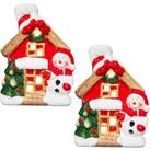 2Pcs Snowman Christmas Resin House Light Up Battery Operated
