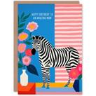Mum Happy Birthday Card Colourful Modern Bright Zebra Stripes And Flowers For Her Greeting Card