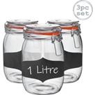 Glass Storage Jars with Labels 1 Litre Orange Seal Pack of 3