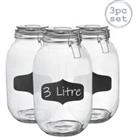 Glass Storage Jars with Labels - 3 Litre - Clear Seal - Pack of 3
