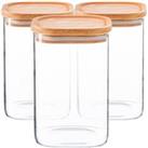 Square Glass Storage Jars with Wooden Lids 1.1 Litre Pack of 3