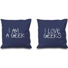 I Am A Geek I Love Geeks Navy Cushion Covers 16 x 16 Couples Cushions Valentines Wedding Anniversary Bedroom Decorativ