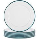White Enamel Dinner Plates 20cm Green Pack of 6