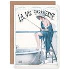 La Vie Parisienne Fishing in Bath Magazine Cover Greetings Card