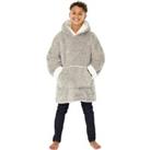Grey Shaggy Oversized Sherpa Fleece Hooded Blanket Wearable Throw