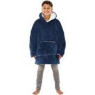 Navy Shaggy Oversized Sherpa Fleece Hooded Blanket Wearable Throw