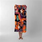 A Vibrant And Colorful Illustration Of Witches And Pumpkin Beach Towel