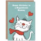 Mummy Happy Birthday Card Happy White Cat In Scarf Drawing Love Hearts For Her Greeting Card