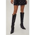 Wide Fit Faux Leather Croc Knee High Cowboy Boots