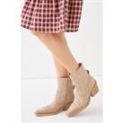 Real Suede Whipstitch Detail Western Ankle Boot