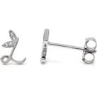 Winged Initial Earring Pair - Sterling Silver - L