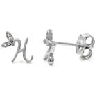 Winged Initial Earring Pair - Sterling Silver - H