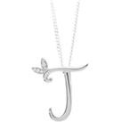 Winged Diamond Initial Necklace - Sterling Silver - J/22"