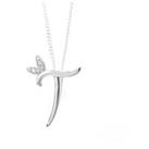 Winged Diamond Initial Necklace - Sterling Silver - T/20"
