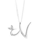 Winged Diamond Initial Necklace - Sterling Silver - N/20"
