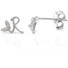 Winged Initial Earring Pair - Sterling Silver - R