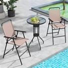 3 PCS Outdoor Folding Bistro Set Patio 2 Folding Chairs & Round Bar Table W/ 4 cm Umbrella Hole