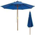 2.8M Pulley Lift Round Patio Umbrella Outdoor Garden Market Parasol Blue