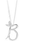 Winged Diamond Initial Necklace - Sterling Silver - B/22"