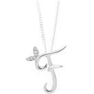 Winged Diamond Initial Necklace - Sterling Silver - F/22"