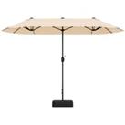 4M Double Sided Outdoor Umbrella Twin Large Patio Umbrella w/ Lights & Base