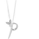 Winged Diamond Initial Necklace - Sterling Silver - P/20"