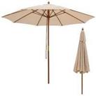 2.8M Pulley Lift Round Patio Umbrella Outdoor Garden Market Parasol Beige
