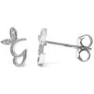 Winged Initial Earring Pair - Sterling Silver - G