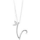 Winged Diamond Initial Necklace - Sterling Silver - V/18"