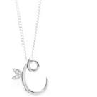 Winged Diamond Initial Necklace - Sterling Silver - C/20"