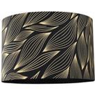 Designer Black Lamp Shade with Gold Foil Leaves with Inner Satin Fabric Lining