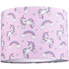 Beautiful Modern Soft Lilac Cotton Lampshade with Unicorns Clouds and Rainbows