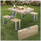 Outdoor Solid Wood Foldable Table Benches Set