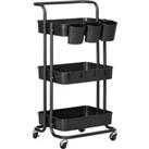 3-Tier Utility Cart, Serving Trolley with Mesh Baskets Removable