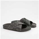 Wide Fit Cross Strap Studded Footbed Sliders
