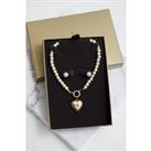 Gold Plated Pearl And Heart Crystal T Bar Necklace - Gift Boxed