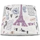 Paris France Theme Linen Drum Lampshade with Eiffel Tower Decor and Inner Lining