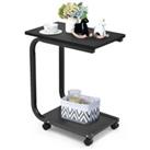 Rolling C-shaped Laptop Side Table Bedside Table Sofa Couch Table W/ 4 Wheels